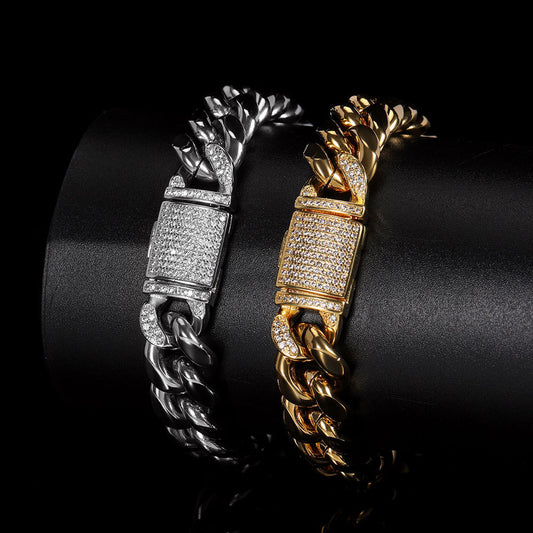 Titanium Cuban Chain Bracelet with a Diamond Buckle